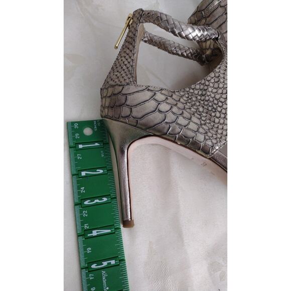 Cole Haan Shoes Womens Size 10.5 Metallic Pewter Sandals Snakeskin Zip Gold - Picture 3 of 9